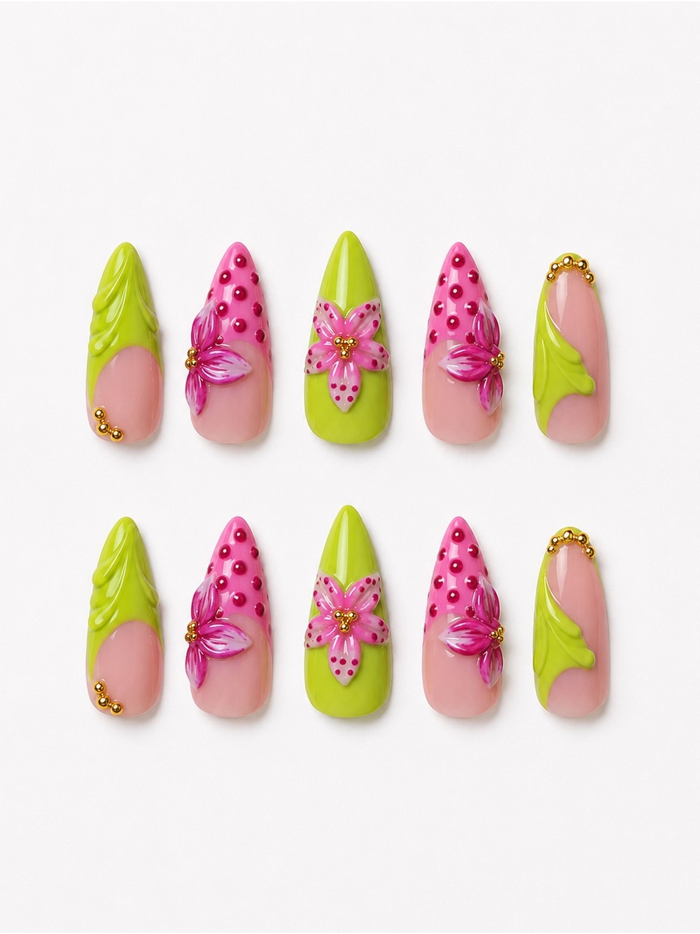 Handmade Neon Floral Press-On Nails